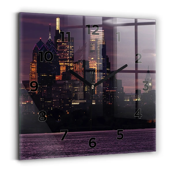 Ceas din sticlă pătrat Orizontul orașului Philadelphia