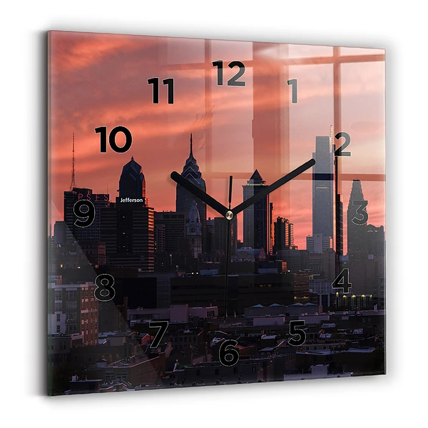 Ceas pătrat de perete din sticlă Orizontul orașului Philadelphia