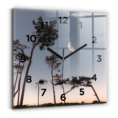 Ceas perete din sticlă pătrat Semiluna și copaci