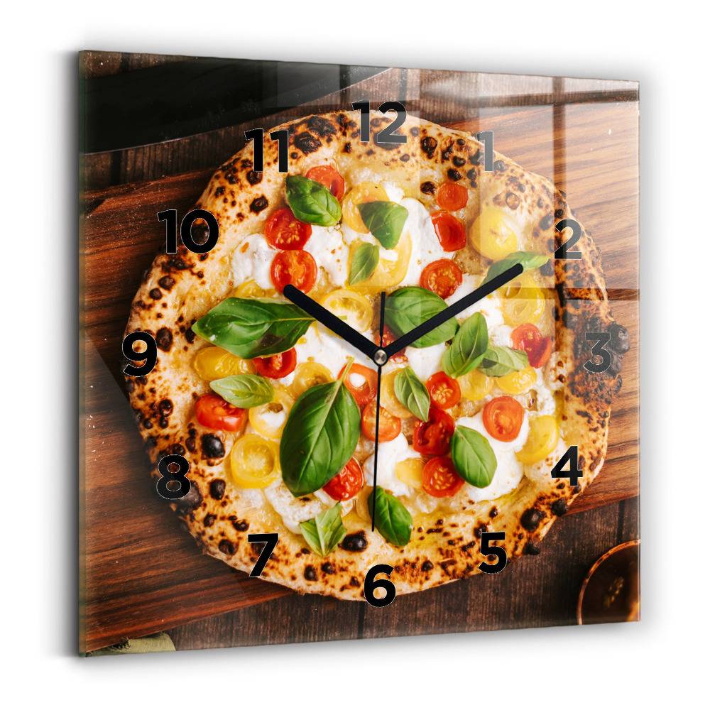 Ceas de sticlă pe perete pătrat pizza italiană