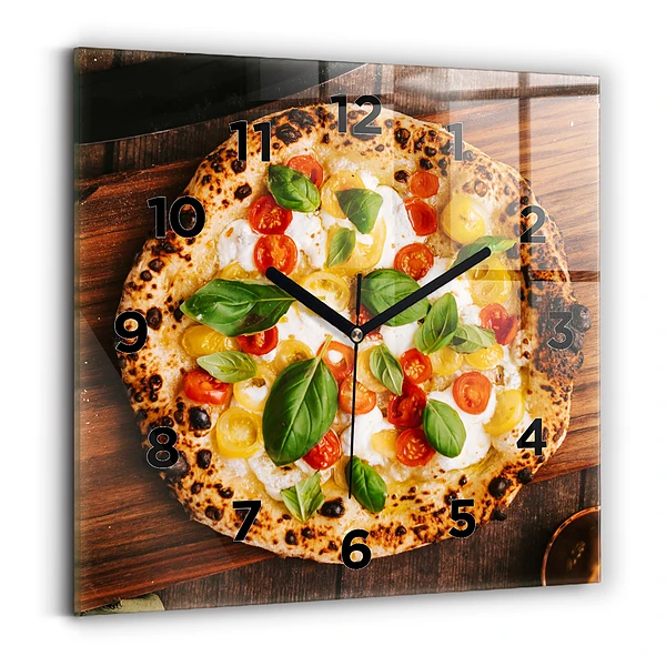 Ceas de sticlă pe perete pătrat pizza italiană