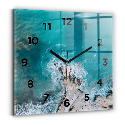 Ceas pătrat de perete din sticlă Fiordurile din Costa Blanca