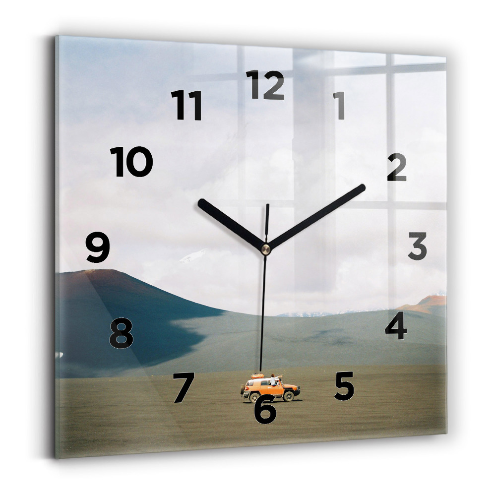 Ceas perete din sticlă pătrat Vehicul în deșertul Kamchatka