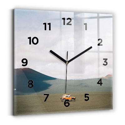 Ceas perete din sticlă pătrat Vehicul în deșertul Kamchatka