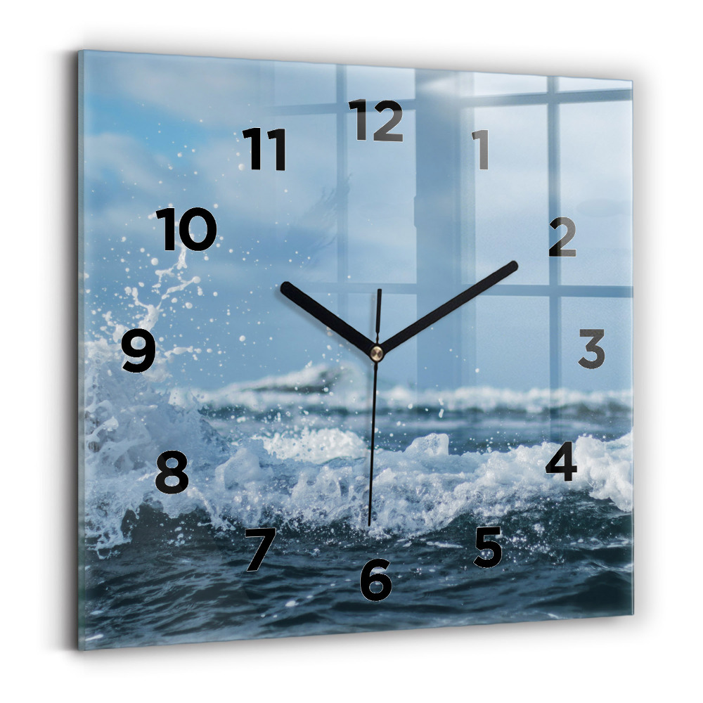 Ceas pătrat de perete din sticlă Fotografie cu valurile mării