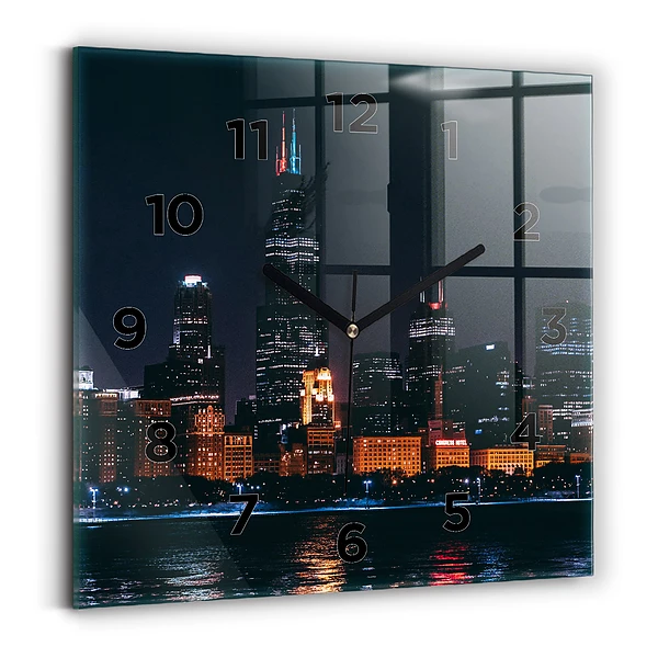 Ceas perete din sticlă pătrat Peisajul urban din Chicago