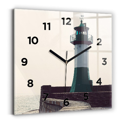 Ceas de sticlă pe perete pătrat Farul și marea