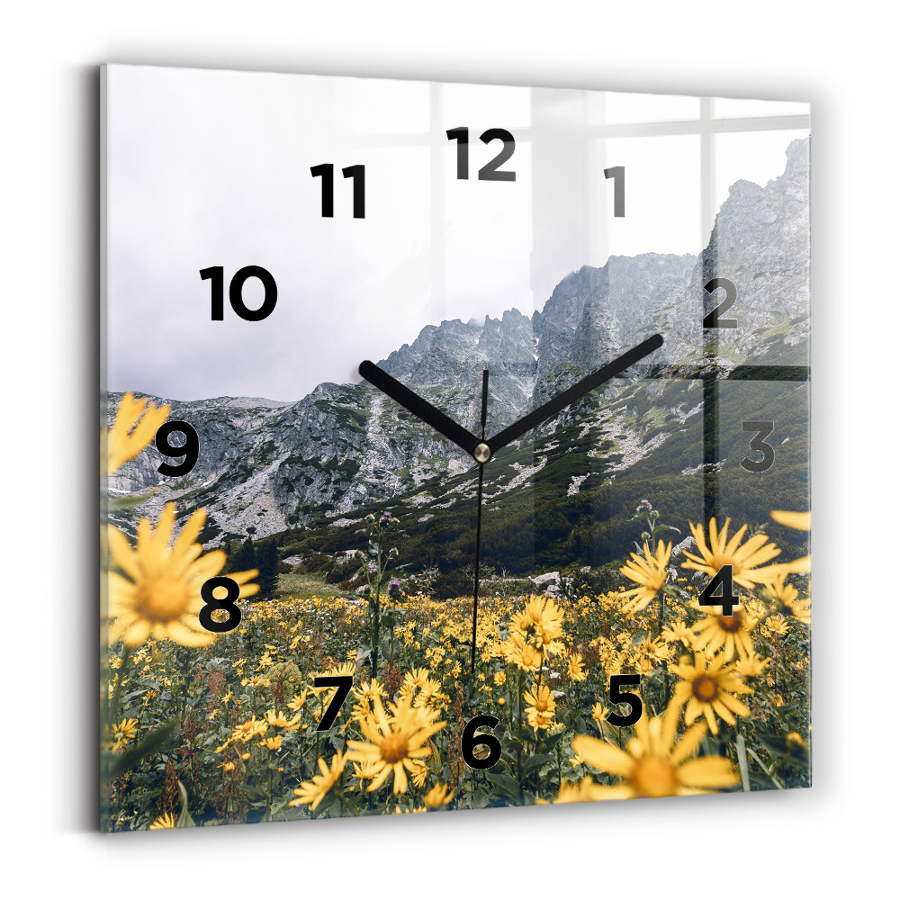 Ceas din sticlă pătrat Lunca de flori în munți