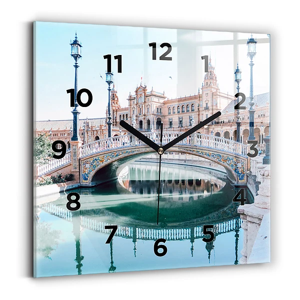 Ceas perete din sticlă pătrat Plaza de España din Sevilla