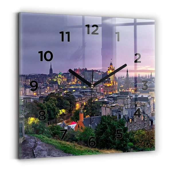 Ceas de sticlă pe perete pătrat Edinburgh de la Calton Hill