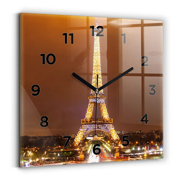 Ceas pătrat de perete din sticlă Turnul Eiffel iluminat