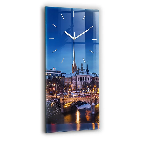 Ceas vertical de perete din sticlă Panorama Orasului Plzen
