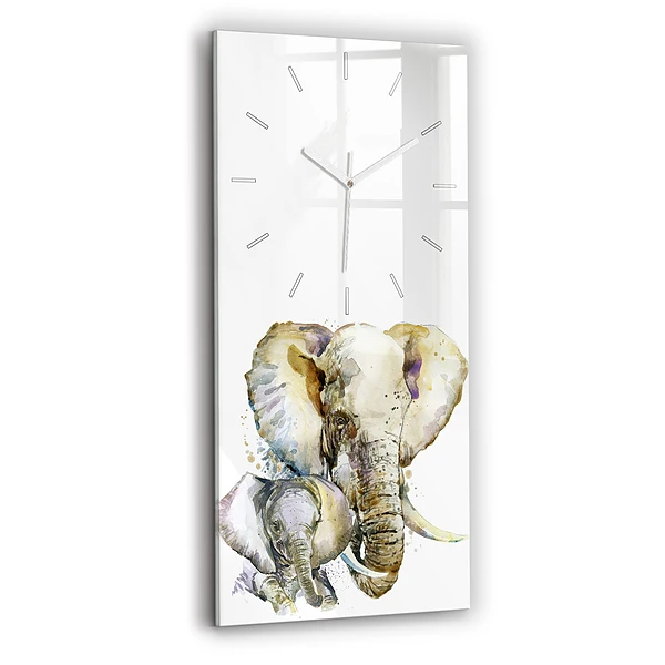 Ceas de sticlă pe perete vertical Animalele Elefanți Pictate