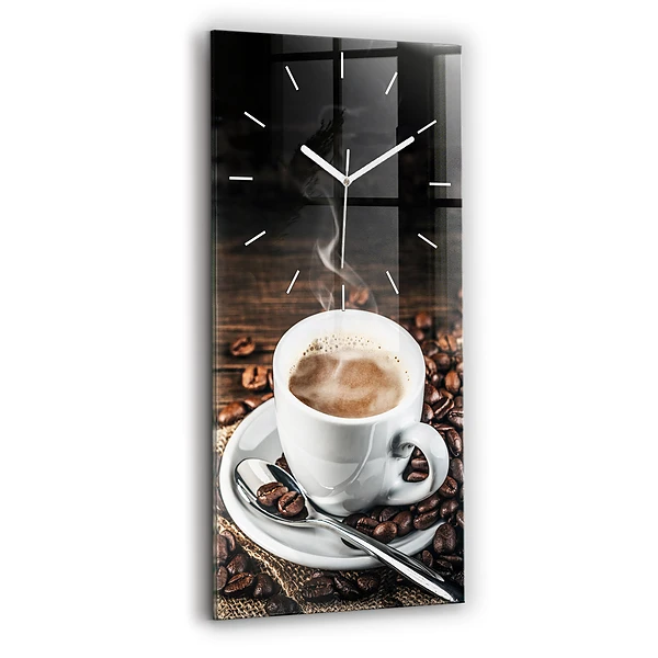 Ceas de sticlă pe perete vertical Ceașcă Și Cafea Boabe