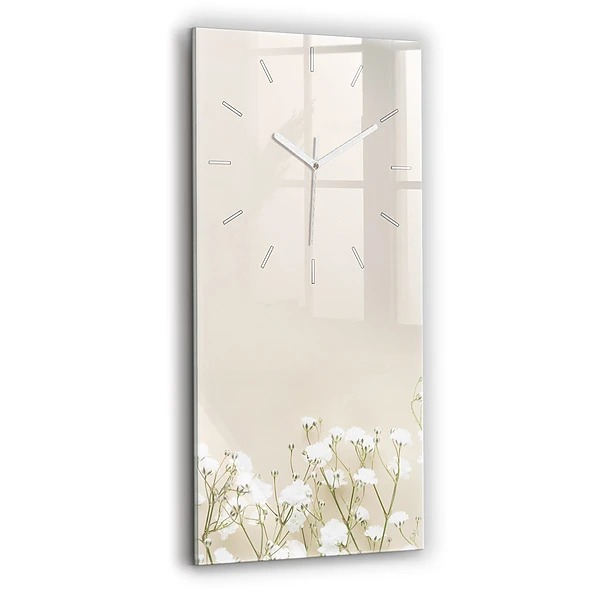 Ceas vertical de perete din sticlă Flori De Gypsophila Înflorite