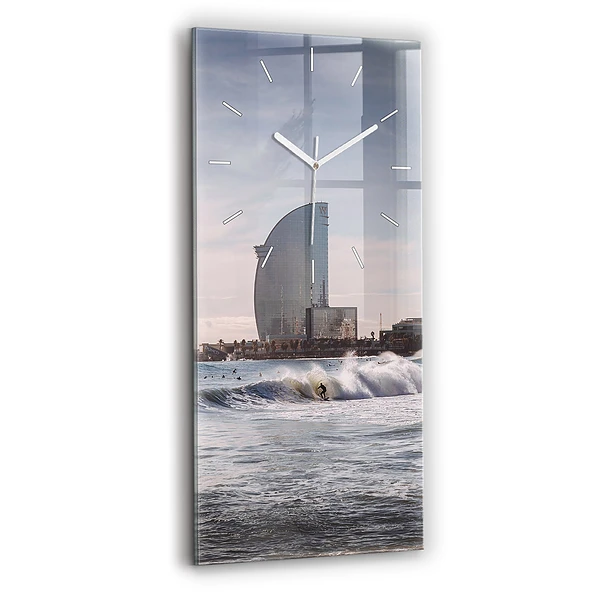 Ceas vertical de perete din sticlă Barcelona Surfer