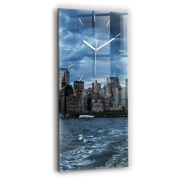 Ceas perete din sticlă dreptunghiular Panorama New York-Ului