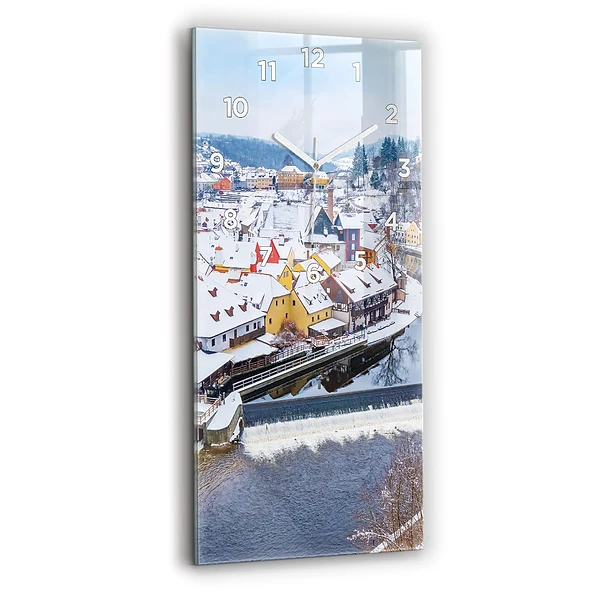 Ceas din sticlă dreptunghiular vertical Panorama Orasului Iarna