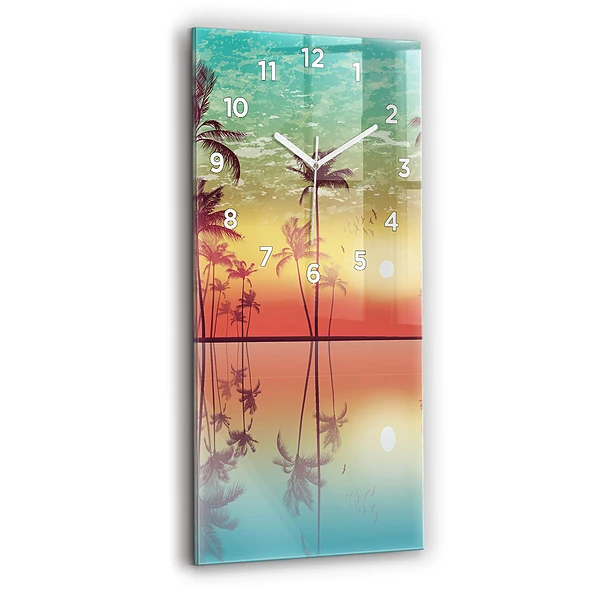 Ceas de sticlă pe perete vertical Palmieri Tropicali