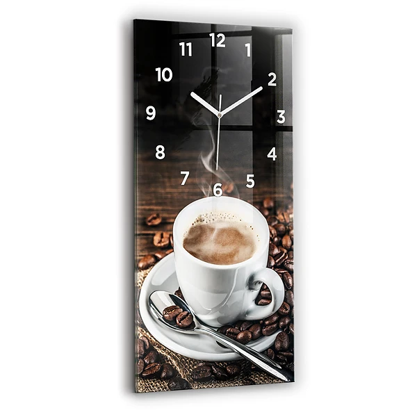 Ceas de sticlă pe perete vertical Ceașcă Și Cafea Boabe
