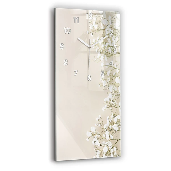 Ceas vertical de perete din sticlă Flori De Gypsophila Înflorite