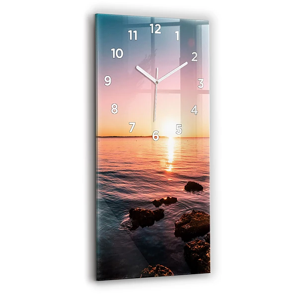 Ceas vertical de perete din sticlă Stânci La Apus