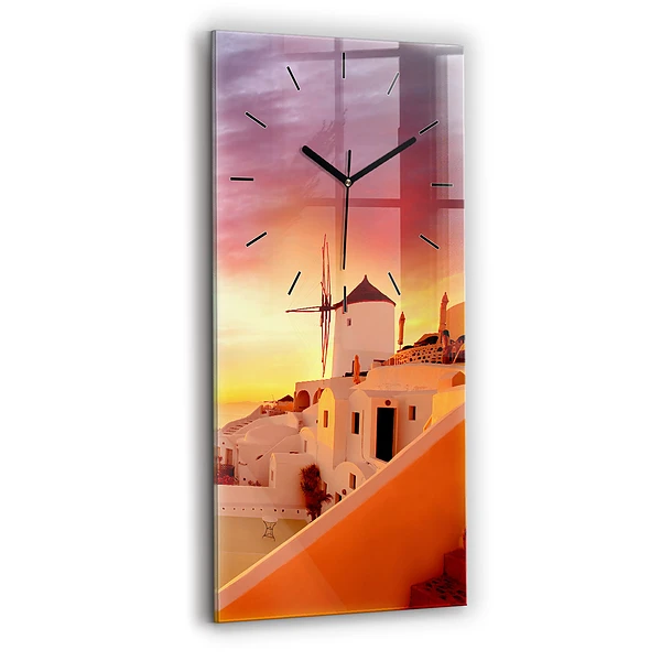 Ceas din sticlă dreptunghiular vertical Veche moară de vânt din Santorini