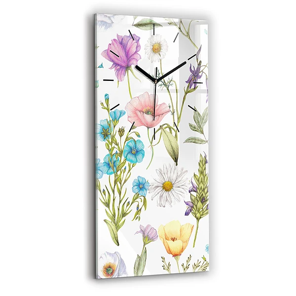 Ceas vertical de perete din sticlă Aranjament floral