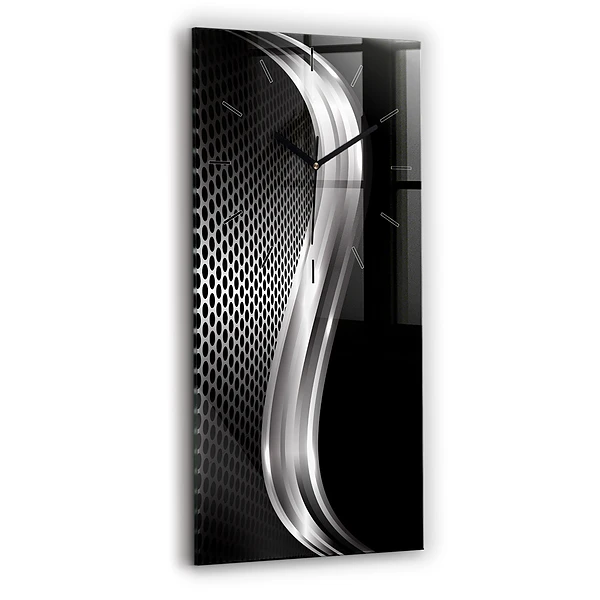 Ceas vertical de perete din sticlă Abstracția metalului negru
