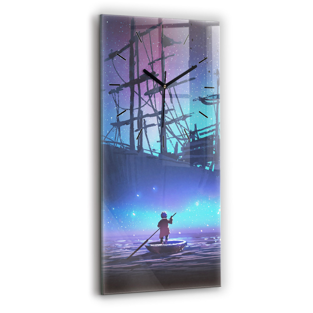 Ceas perete din sticlă dreptunghiular Nava cu vele fantezie