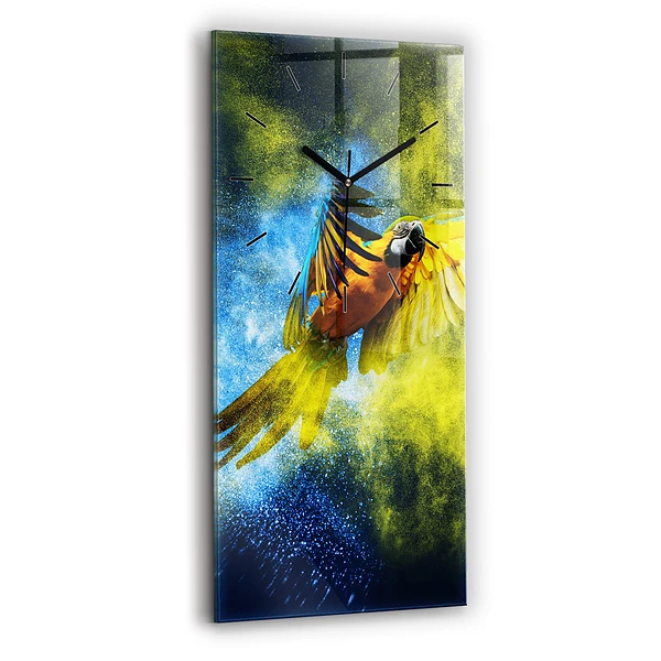 Ceas din sticlă dreptunghiular vertical Papagal colorat