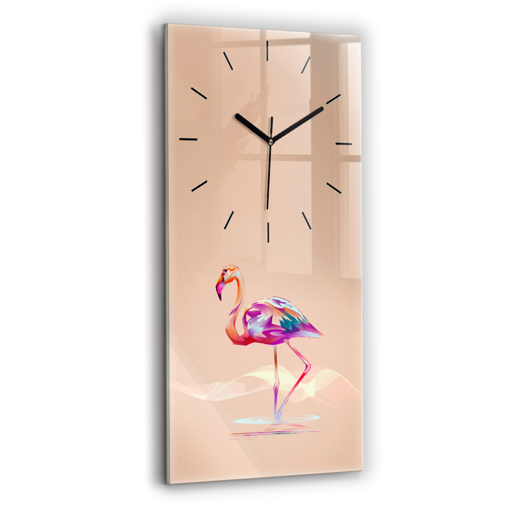 Ceas perete din sticlă dreptunghiular Ilustrație cu flamingo