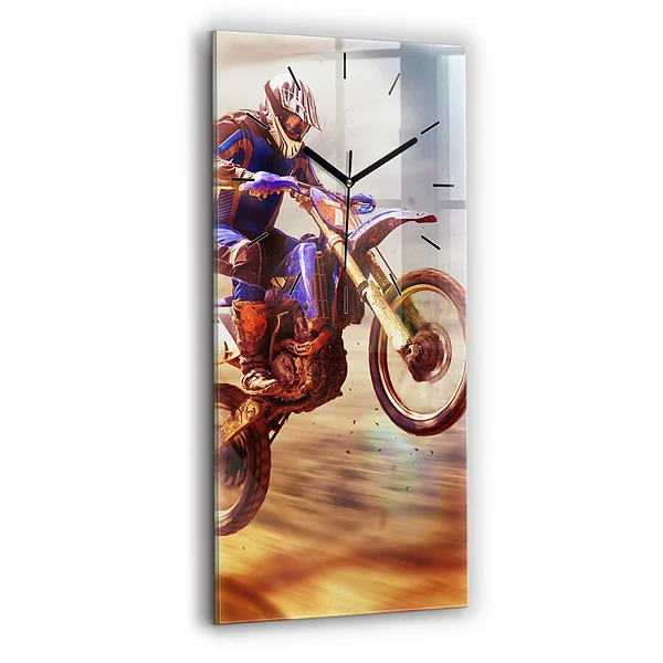 Ceas perete din sticlă dreptunghiular Motocross Enduro