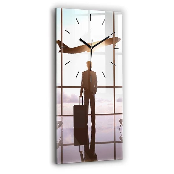 Ceas din sticlă dreptunghiular vertical Omul la aeroport