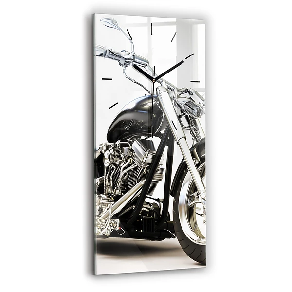 Ceas de sticlă pe perete vertical Motocicletă neagră