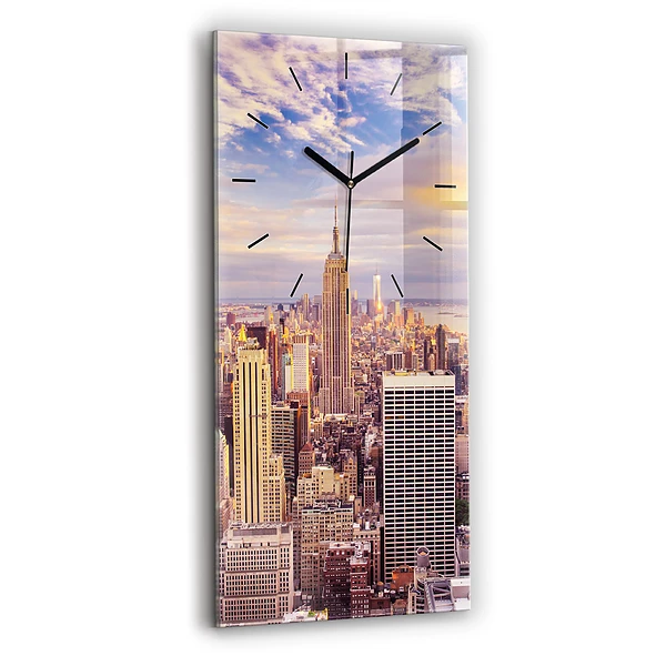 Ceas din sticlă dreptunghiular vertical Apus de soare New York