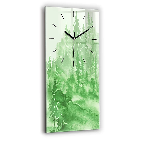 Ceas perete din sticlă dreptunghiular Pictură verde de pădure