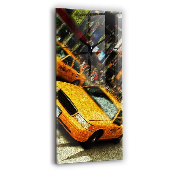 Ceas vertical de perete din sticlă Taxiuri din New York
