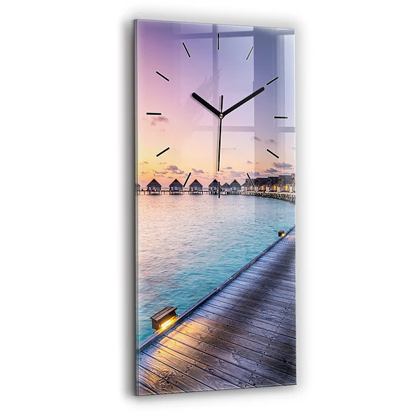 Ceas de sticlă pe perete vertical Apus de soare din Maldive
