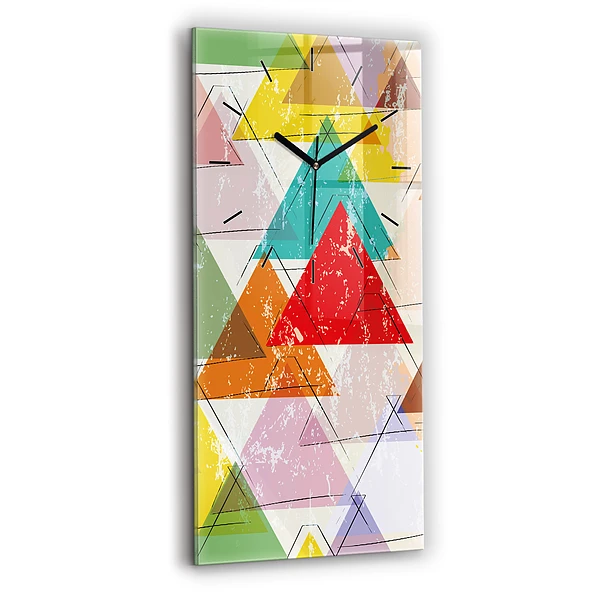 Ceas de sticlă pe perete vertical Triunghiuri geometrice