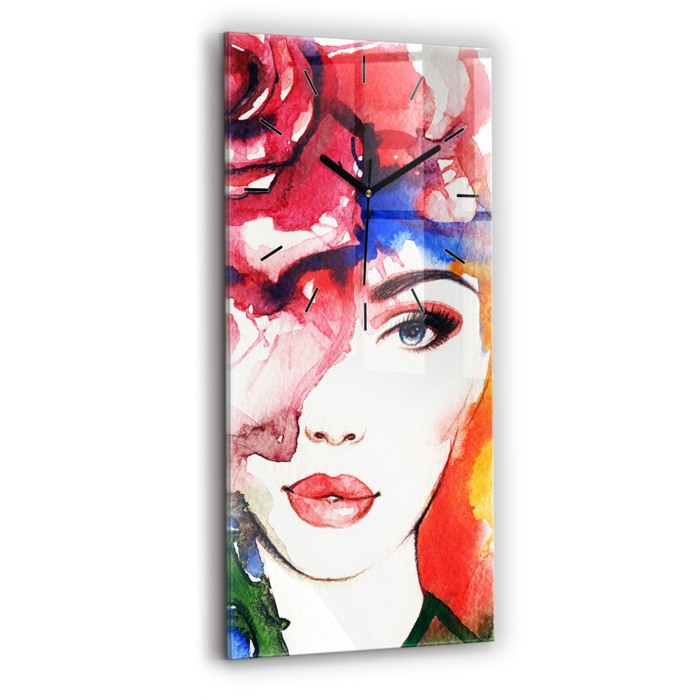 Ceas vertical de perete din sticlă Portretul colorat al unei femei