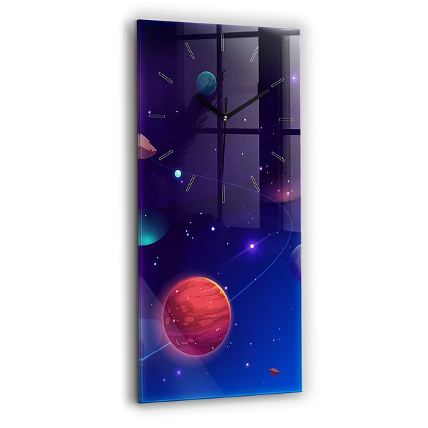 Ceas vertical de perete din sticlă Planete galaxie