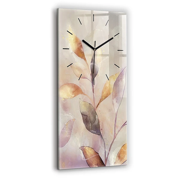 Ceas de sticlă pe perete vertical Frunze boho abstracte