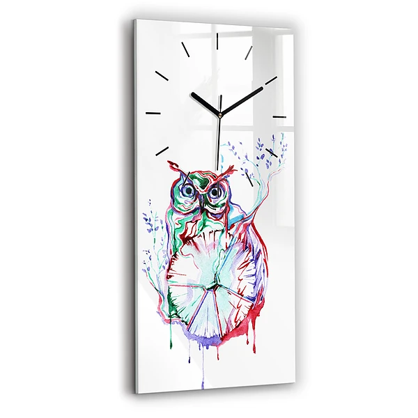Ceas din sticlă dreptunghiular vertical Ilustrație cu bufnițe și ceas