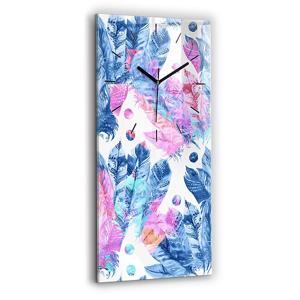 Ceas de sticlă pe perete vertical Pene colorate