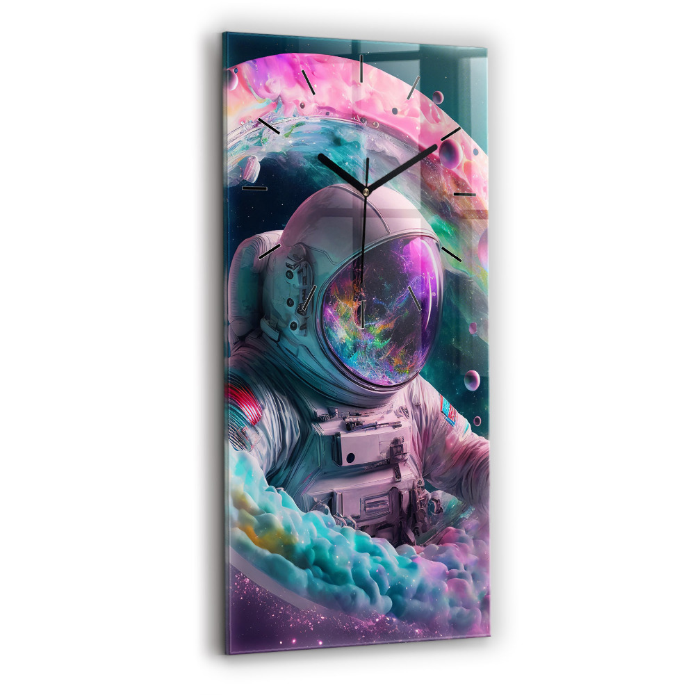 Ceas de sticlă pe perete vertical Astronaut și nori colorați