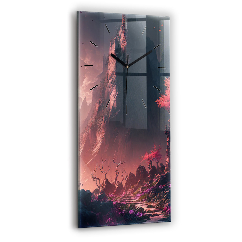 Ceas de sticlă pe perete vertical Pădure și munți magici