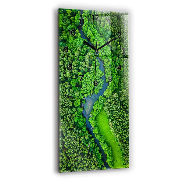 Ceas din sticlă dreptunghiular vertical Râu în pădure