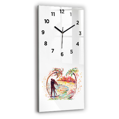 Ceas perete din sticlă dreptunghiular Acuarelă Dragoste pe Miami Beach