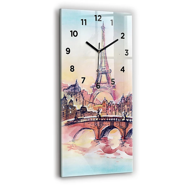 Ceas din sticlă dreptunghiular vertical Peisaj pictat din Paris